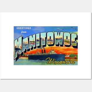 Greetings from Manitowoc, Wisconsin - Vintage Large Letter Postcard Posters and Art